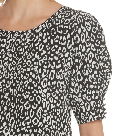 Joie Angeni Black White Leopard Print Puff Sleeve Mini Dress Women's Size XS - Picture 13 of 14